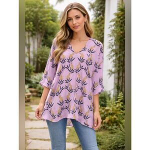 Buddy Love Pink V-Neck Tunic with Gold Leopard Print